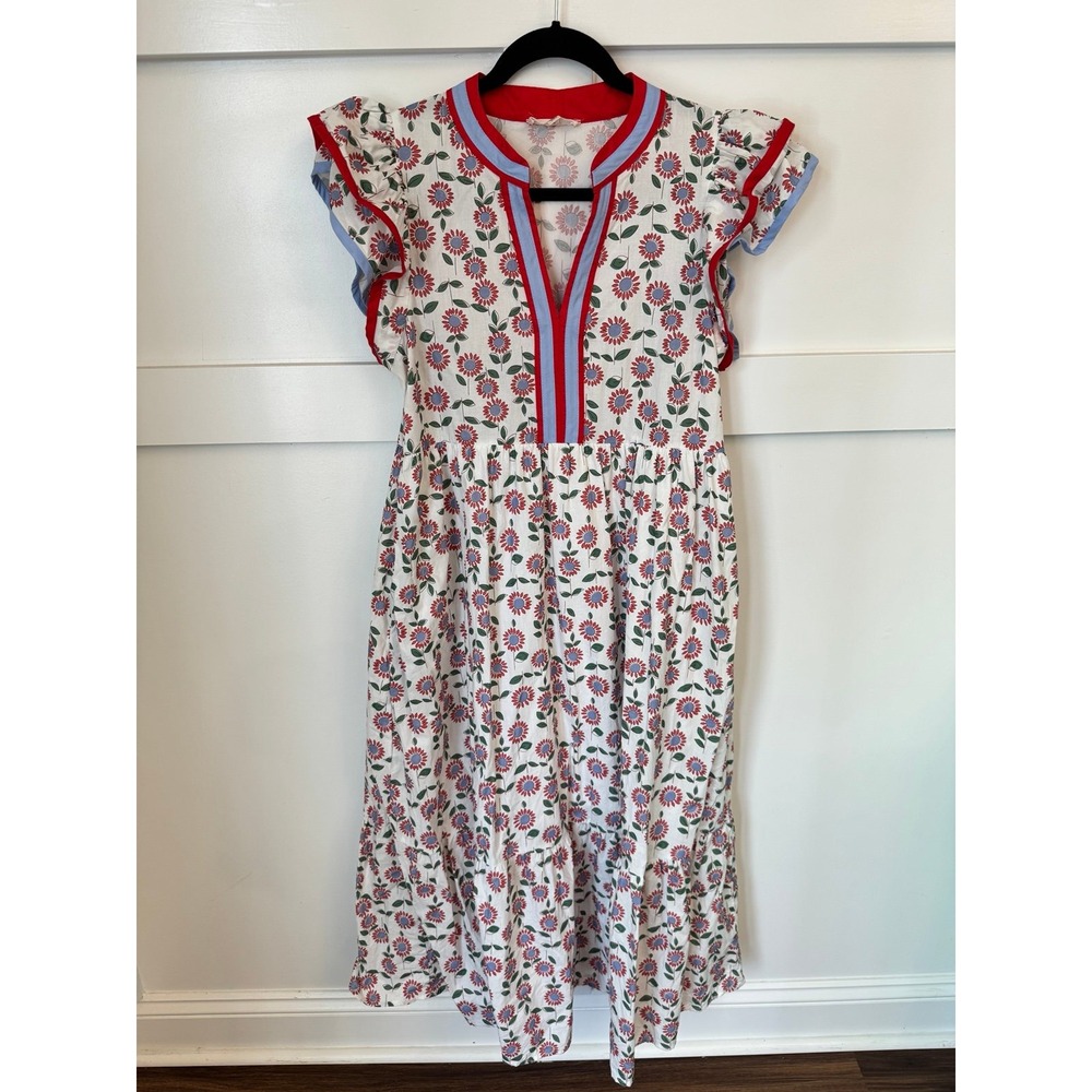 Entro midi dress floral red white blue size small